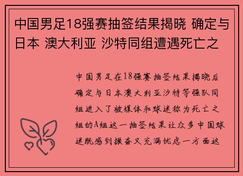 中国男足18强赛抽签结果揭晓 确定与日本 澳大利亚 沙特同组遭遇死亡之组