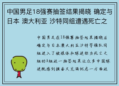 中国男足18强赛抽签结果揭晓 确定与日本 澳大利亚 沙特同组遭遇死亡之组 中国男足18强赛抽签结果揭晓 确定与日本 澳大利亚 沙特同组遭遇死亡之组